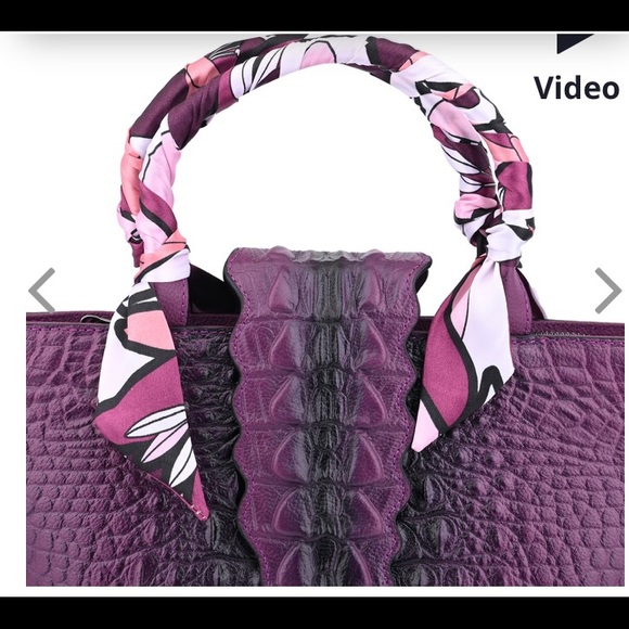 NEW Genuine Leather Purple Embossed Crocodile Tote Bag with Shoulder Strap - Picture 3 of 7